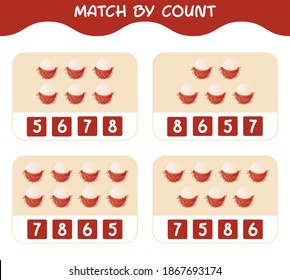 Match by count of cartoon rambutans. Match and count game. Educational game for pre shool years kids and toddlers