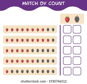 Match by count of cartoon raspberry. Match and count game. Educational game for pre shool years kids and toddlers