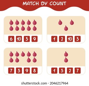 Match by count of cartoon red onion. Match and count game. Educational game for pre shool years kids and toddlers
