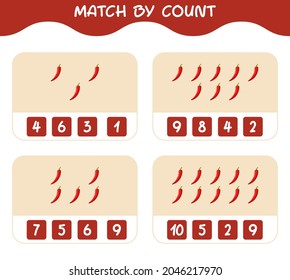Match by count of cartoon red chilli. Match and count game. Educational game for pre shool years kids and toddlers