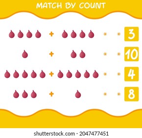 Match by count of cartoon red onion. Match and count game. Educational game for pre shool years kids and toddlers