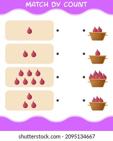Match by count of cartoon red onion. Match and count game. Educational game for pre shool years kids and toddlers