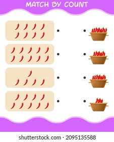 Match by count of cartoon red chilli. Match and count game. Educational game for pre shool years kids and toddlers