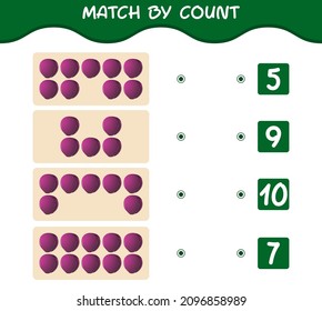 Match by count of cartoon red cabbage. Match and count game. Educational game for pre shool years kids and toddlers