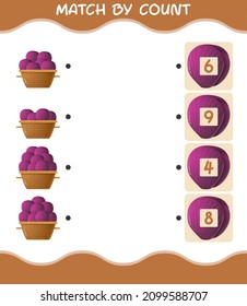 Match by count of cartoon red cabbage. Match and count game. Educational game for pre shool years kids and toddlers
