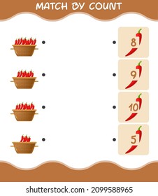 Match by count of cartoon red chilli. Match and count game. Educational game for pre shool years kids and toddlers