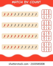Match by count of cartoon red chilli. Match and count game. Educational game for pre shool years kids and toddlers