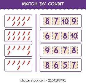 Match by count of cartoon red chilli. Match and count game. Educational game for pre shool years kids and toddlers