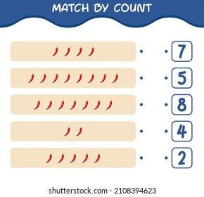 Match by count of cartoon red chilli. Match and count game. Educational game for pre shool years kids and toddlers