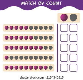 Match by count of cartoon red cabbage. Match and count game. Educational game for pre shool years kids and toddlers