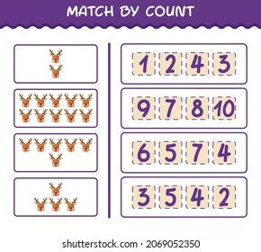 Match by count of cartoon reindeer. Match and count game. Educational game for pre shool years kids and toddlers