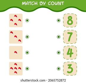 Match by count of cartoon santa hat. Match and count game. Educational game for pre shool years kids and toddlers