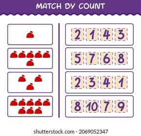 Match by count of cartoon santa bag. Match and count game. Educational game for pre shool years kids and toddlers