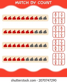 Match by count of cartoon santa bag. Match and count game. Educational game for pre shool years kids and toddlers