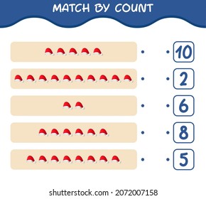 Match by count of cartoon santa hat. Match and count game. Educational game for pre shool years kids and toddlers