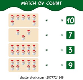 Match by count of cartoon santa claus. Match and count game. Educational game for pre shool years kids and toddlers