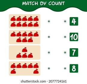 Match by count of cartoon santa bag. Match and count game. Educational game for pre shool years kids and toddlers