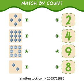 Match by count of cartoon snowflake. Match and count game. Educational game for pre shool years kids and toddlers