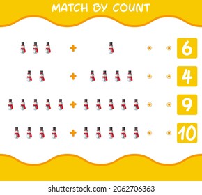 Match by count of cartoon snowman. Match and count game. Educational game for pre shool years kids and toddlers