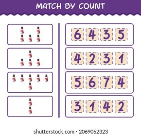 Match by count of cartoon snowman. Match and count game. Educational game for pre shool years kids and toddlers