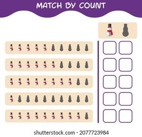 Match by count of cartoon snowman. Match and count game. Educational game for pre shool years kids and toddlers