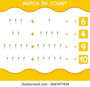 Match by count of cartoon spring onion. Match and count game. Educational game for pre shool years kids and toddlers
