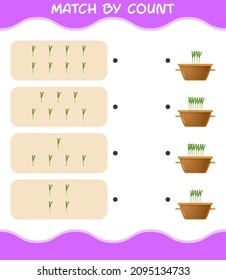 Match by count of cartoon spring onion. Match and count game. Educational game for pre shool years kids and toddlers