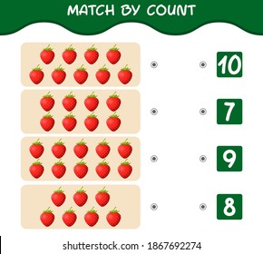 Match by count of cartoon strawberries. Match and count game. Educational game for pre shool years kids and toddlers