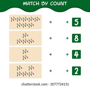 Match by count of cartoon string light. Match and count game. Educational game for pre shool years kids and toddlers