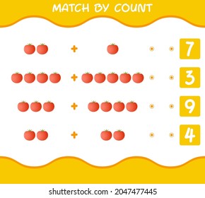 Match by count of cartoon tomato. Match and count game. Educational game for pre shool years kids and toddlers