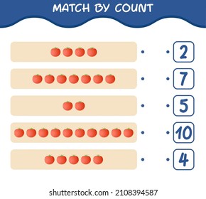 Match by count of cartoon tomato. Match and count game. Educational game for pre shool years kids and toddlers