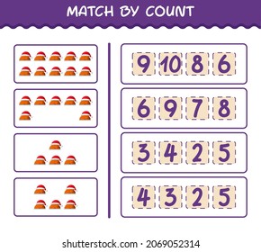Match by count of cartoon turkey. Match and count game. Educational game for pre shool years kids and toddlers