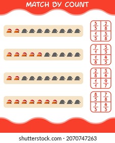 Match by count of cartoon turkey. Match and count game. Educational game for pre shool years kids and toddlers