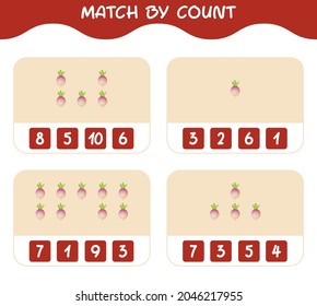 Match by count of cartoon turnip. Match and count game. Educational game for pre shool years kids and toddlers