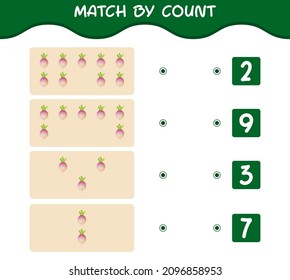 Match by count of cartoon turnip. Match and count game. Educational game for pre shool years kids and toddlers