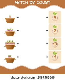 Match nach Anzahl der Karikaturen. Match and count Game. Erziehungsspiel für Kinder und Kleinkinder im Vorschulalter
