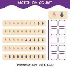 Match by count of cartoon turnip. Match and count game. Educational game for pre shool years kids and toddlers