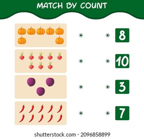 Match by count of cartoon vegetables. Match and count game. Educational game for pre shool years kids and toddlers