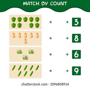 Match by count of cartoon vegetables. Match and count game. Educational game for pre shool years kids and toddlers