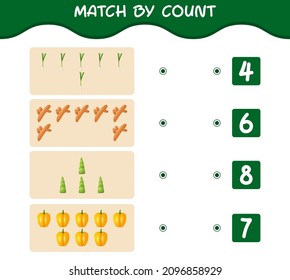 Match by count of cartoon vegetables. Match and count game. Educational game for pre shool years kids and toddlers