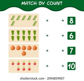 Match by count of cartoon vegetables. Match and count game. Educational game for pre shool years kids and toddlers