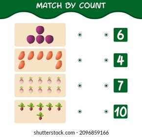 Match by count of cartoon vegetables. Match and count game. Educational game for pre shool years kids and toddlers