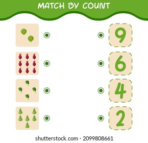 Match by count of cartoon vegetables. Match and count game. Educational game for pre shool years kids and toddlers