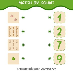 Match by count of cartoon vegetables. Match and count game. Educational game for pre shool years kids and toddlers