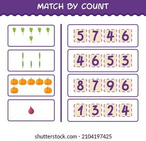 Match by count of cartoon vegetables. Match and count game. Educational game for pre shool years kids and toddlers