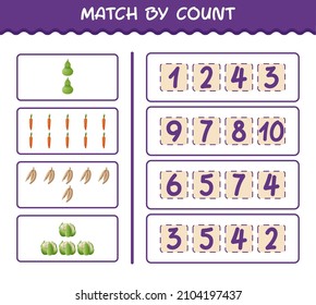 Match by count of cartoon vegetables. Match and count game. Educational game for pre shool years kids and toddlers