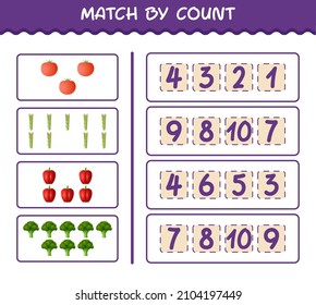 Match by count of cartoon vegetables. Match and count game. Educational game for pre shool years kids and toddlers