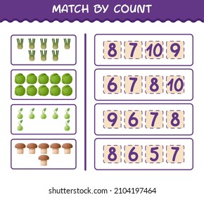 Match by count of cartoon vegetables. Match and count game. Educational game for pre shool years kids and toddlers