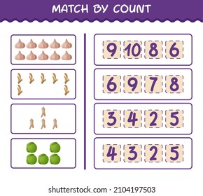 Match by count of cartoon vegetables. Match and count game. Educational game for pre shool years kids and toddlers