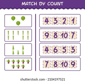 Match by count of cartoon vegetables. Match and count game. Educational game for pre shool years kids and toddlers
